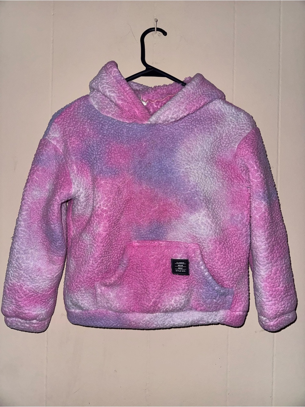 SHEIN Kids Plush Tie-Dye Sherpa Hoodie - Pink & Purple